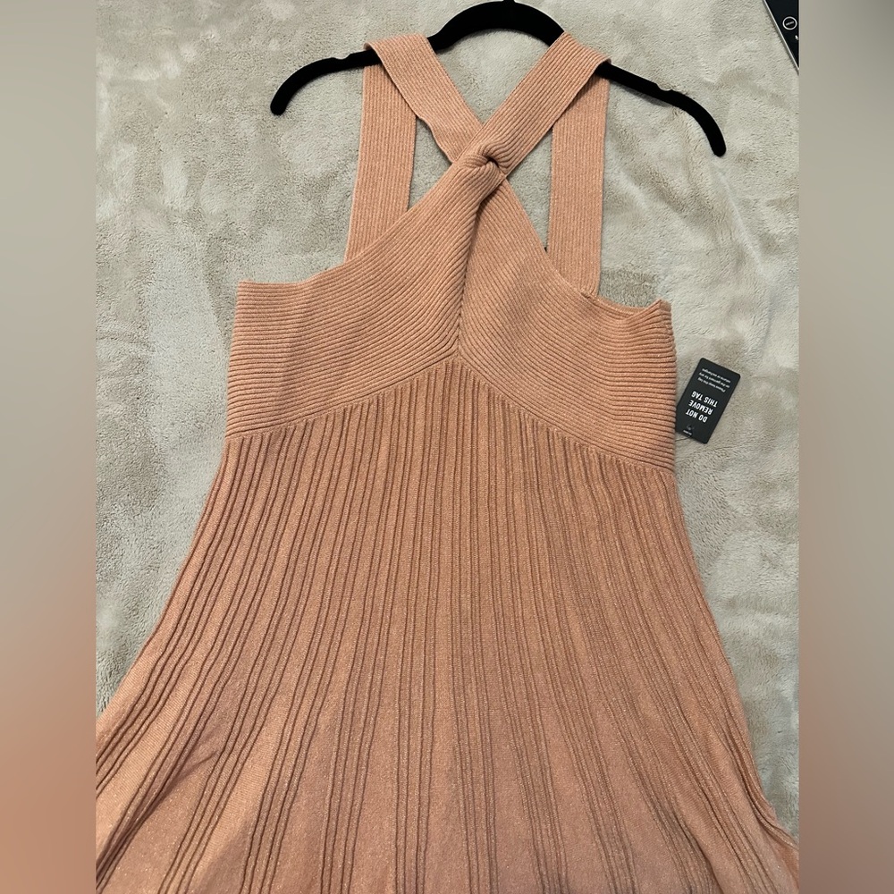 Casual Metallic Ribbed Twist Halter Dress